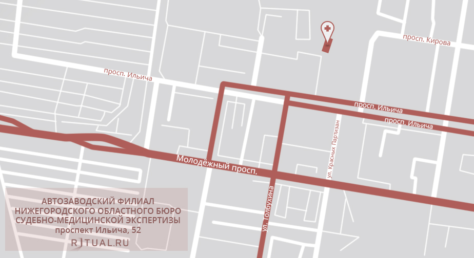 Схема проезда к моргу автозаводского филиала Нижегородского областного бюро судебно-медицинской экспертизы
